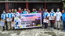 Aksi penggalangan dana untuk korban musibah kebakaran di Kampung Awunawai, Kepulauan Yapen oleh DPD KNPI Mimika (Energy Of Harmoni). 