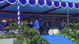 Pj Gubernur Provinsi Papua Tengah, Ribka Haluk, saat memimpin apel HUT ke-51 Korpri di pelataran Kantor Bupati Mimika, Jalan Poros SP 3, Timika, Papua Tengah, Selasa (29/11/2022).