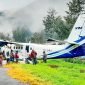 Tampak pesawat Sam Air/PK-SMS yang overshoot saat landing di Bandara Beoga, Kabupaten Puncak, Papua Tengah, Senin (23/1/2023) pagi. 