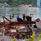 Tampak puing bangunan yang roboh dan masuk ke laut akibat gempa yang mengguncang Kota Jayapura, Papua, pada Kamis (9/2/2023). 