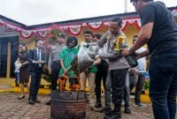 Polres Mimika musnahkan barang bukti ganja senilai Rp600 juta di Mapolres Mimika, Jalan Agimuga Mile 32, Timika, Papua Tengah, Kamis (10/8/2023). 