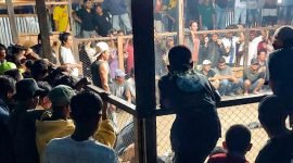 Tampak aktivitas perjudian sabung ayam di KM 10, Kampung Kadun Jaya, Distrik Mimika Timur, Kabupaten Mimika, Papua Tengah, pada Minggu (22/10/2023) malam. (Foto: Galeri Papua/Endy Langobelen)