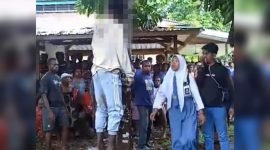 Almarhum Gabriel Tayaro, warga Kampung Kaugapu, ditemukan tewas gantung diri di dekat Kafe milik Paroki Imanuel Mapurjaya, Distrik Mimika Timur, Kabupaten Mimika, Provinsi Papua Tengah, Senin (26/2/2024) pagi. (Foto: Istimewa/Tangkapan layar video amatir)