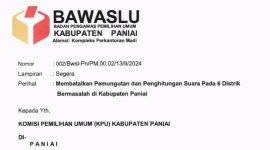 Tangkapan layar potongan surat rekomendasi pembatalan pemungutan dan penghitungan suara oleh Bawaslu Kabupaten Paniai.