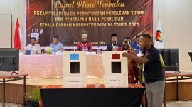 Rekapitulasi suara tingkat kabupaten untuk Distrik Agimuga. (Foto: Istimewa/Faris)