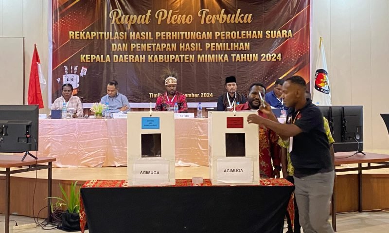 Rekapitulasi suara tingkat kabupaten untuk Distrik Agimuga. (Foto: Istimewa/Faris)
