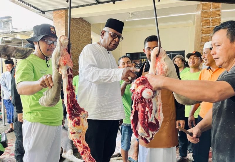 Bupati Mimika, Johannes Rettob, meninjau proses penyembelihan hewan kurban di Masjid Miftahul Huda LDII. (Foto: Galeri Papua/Benaz)