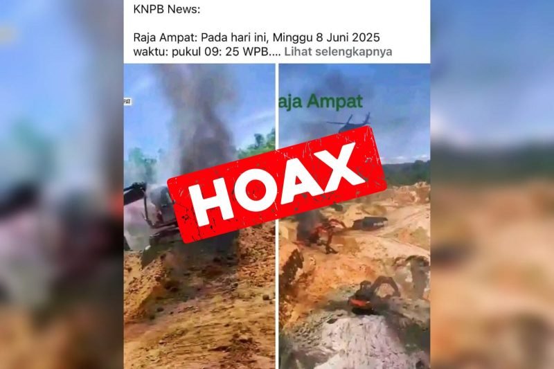 Sebuah unggahan yang memberikan narasi hoaks tentang pembakaran alat berat di Raja Ampat. (Foto: Istimewa/Tangkapan layar unggah Facebook)
