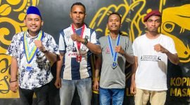 Perwakilan empat organisasi kemahasiswaan dari PMII, GMNI, PMKRI, dan GMKI Kabupaten Mimika. (Foto: Istimewa)