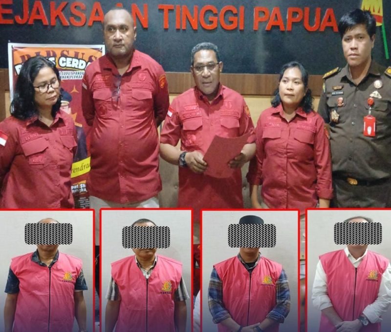 Kejati Papua resmi menetapkan empat orang sebagai tersangka dalam kasus dugaan tindak pidana korupsi pembangunan Venue Aeromodelling di Mimika, Papua Tengah. (Foto: Istimewa/Kejati Papua)