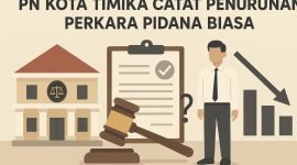 Ilustrasi penurunan perkara pidana biasa yang dicatat PN Kota Timika. (Foto: Galeri Papua/Endy Langobelen regenerated by Open AI)