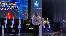 Kepala Bidang Pendidikan Khusus, Fredy Edoway, SE., M. DP., saat menyampaikan sambutan dalam pembukaan LCC MPR RI, Sabtu (12/7/2025). (Foto: Galeri Papua/Benaz)