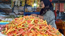 Cabea rawit di lapak seorang pedagang di Pasar Sentral Timika. (Foto: Galeri Papua/Ahmad)