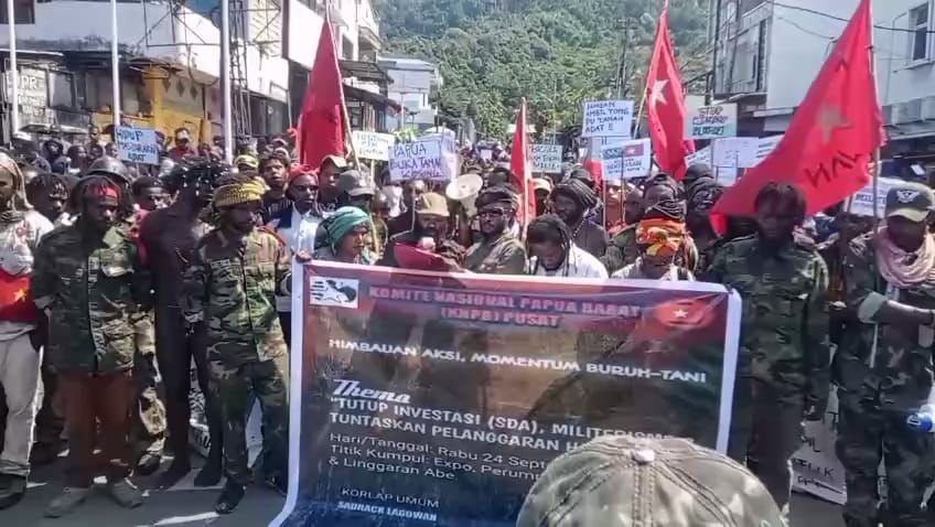 KNPB melakukan aksi demonstrasi di Jayapura, Papua, dalam momen Hari Tani Nasional, Rabu (24/9/2025). (Foto: Istimewa/KNPB)