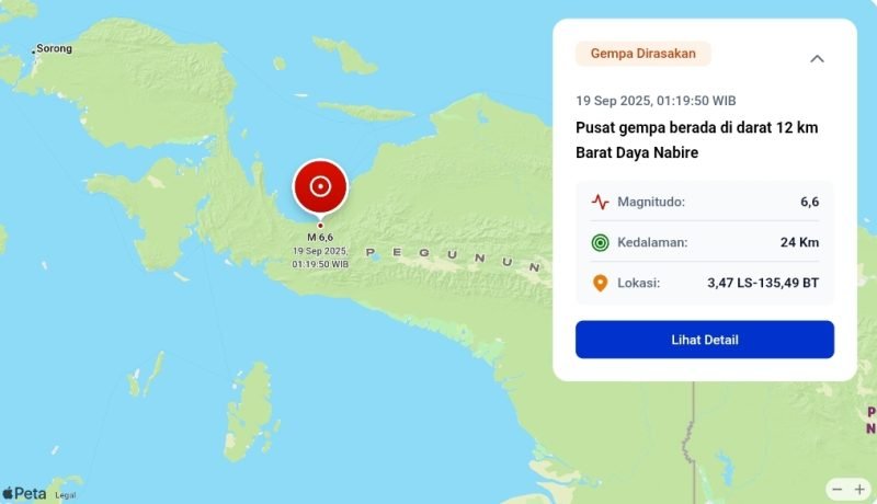 Gambar laporan gempa bumi di Nabire, Papua Tengah, oleh BMKG. (Foto: Istimewa/bmkg.go.id)