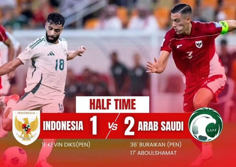 Timnas Indonesia tertinggal 1-2 dari Arab Saudi pada babak pertama. (Foto: Istimewa/IG: @timnas.indonesia)