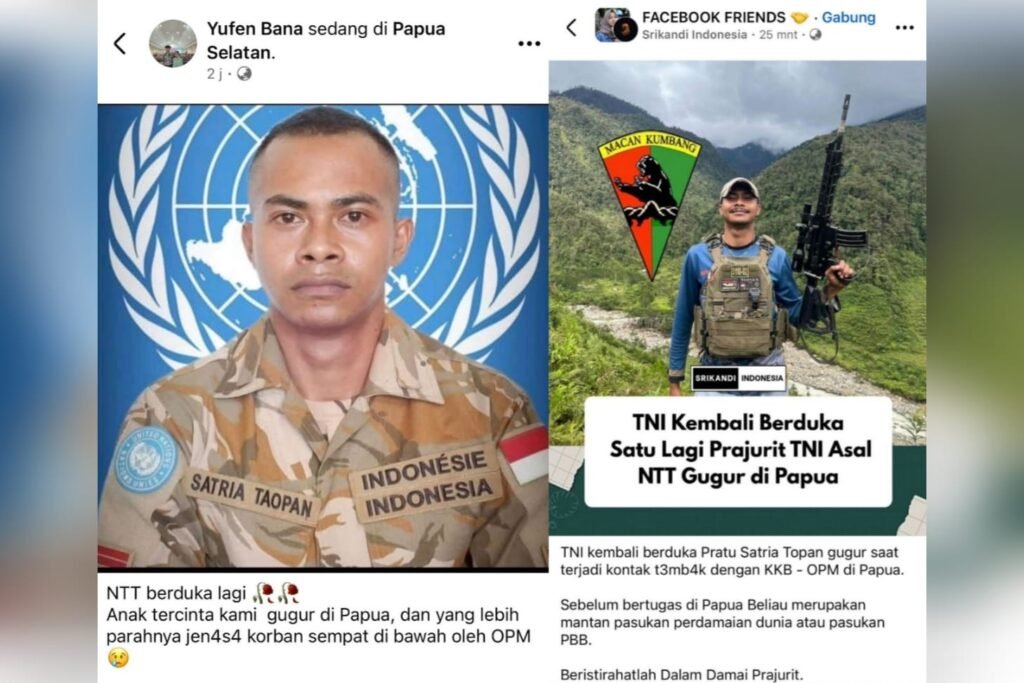 Unggahan di media sosial Facebook tentang ucapan duka atas gugurnya anggota TNI asal NTT di Papua. (Foto: Istimewa/Tangkapan layar media sosial Facebook)
