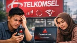 Ilustrasi jaringan internet Telkomsel down. (Foto: Galeri Papua/Endy Langobelen regenerated by OpenAI)
