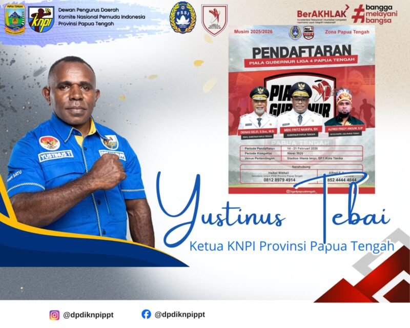 Ketua KNPI Papua Tengah, Yustinus Tebai, mendukung penyelenggaraan Piala Gubernur Liga 4 Provinsi Papua Tengah. (Foto: Panitia Liga 4 Papua Tengah)