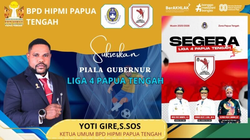 Ketua Badan Pengurus Daerah (BPD) HIPMI Papua Tengah, Yoti Gire, menyatakan dukungan terhadap penyelenggaraan Piala Gubernur Liga 4 Provinsi Papua Tengah. (Foto: Panitia Liga 4 Papua Tengah)