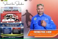 Ketua Persatuan Tinju Amatir Indonesia (PERTINA) Provinsi Papua Tengah, Yustinus Pigai, S.I.Kom, yang menyatakan dukungan penuh terhadap ajang Piala Gubernur Liga 4 Provinsi Papua Tengah musim 2025–2026. (Foto: Panitia Liga 4 Papua Tengah)