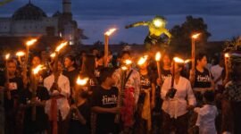 Pawai ogoh-ogoh pada perayaan Tawur Agung Kesanga menyambut Hari Raya Nyepi Tahun Saka 1948/2026 di Kabupaten Mimika, Papua Tengah, Rabu (18/3/2026). (Foto: Galeri Papua/Kevin Kurni)