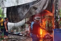 Sat Resnarkoba Polres Mimika melakukan penggerebekan di salah satu tempat pengolahan minuman keras lokal jenis sopi di kawasan Jalan Poros SP 5, Mimika, Papua Tengah, Jumat 8 Mei 2026. (Foto: Sat Resnarkoba)