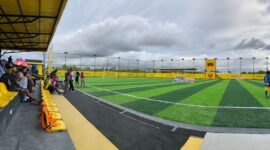 Suasana Goldstone Arena yang menjadi panggung turnamen Mini Soccer Kapolda Cup II. (Foto: Galeri Papua/Ahmad)