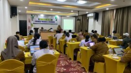 Suasana pertemuan evaluasi Program Promosi Kesehatan dan Microsite yang berlangsung di Ballroom Hotel Grand Tembaga, Selasa (26/5/2026).(Foto: Galeri Papua/Ahmad