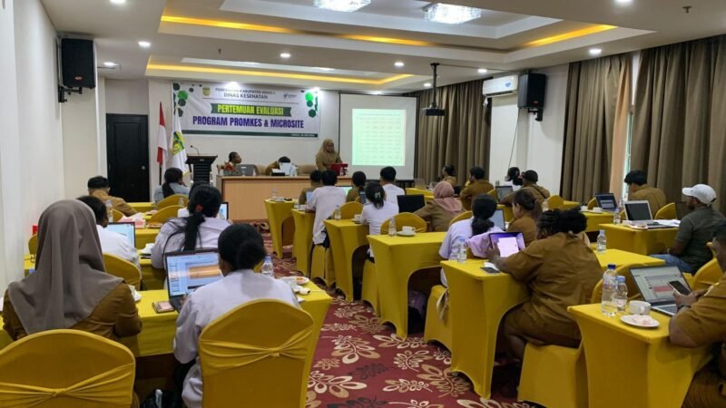 Suasana pertemuan evaluasi Program Promosi Kesehatan dan Microsite yang berlangsung di Ballroom Hotel Grand Tembaga, Selasa (26/5/2026).(Foto: Galeri Papua/Ahmad