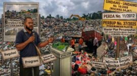 Ilustrasi persoalan pengelolaan sampah di Kabupaten Mimika. (Foto: Galeri Papua/Endy Langobelen regenerated by Google Gemini)