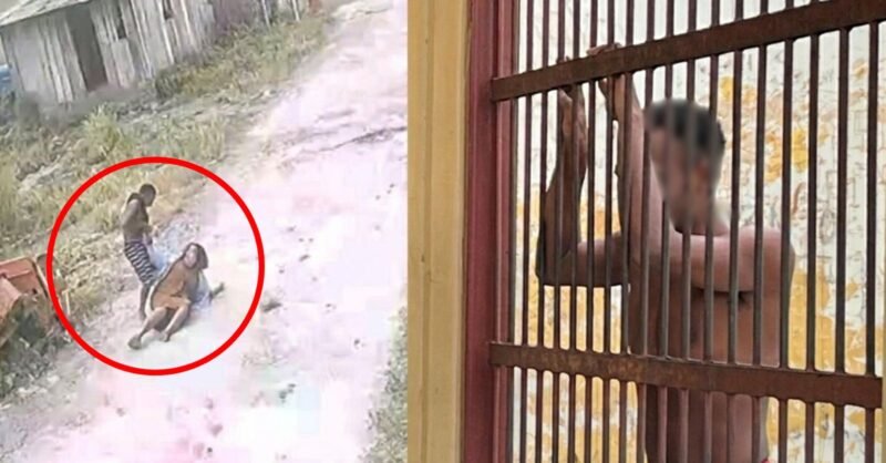 (Kiri) Pelaku melakukan aksi pembegalan terhadap korban. (Kanan) Pelaku diamankan di Polsek Mimika Baru. (Foto: Galeri Papua/Endy Langobelen)