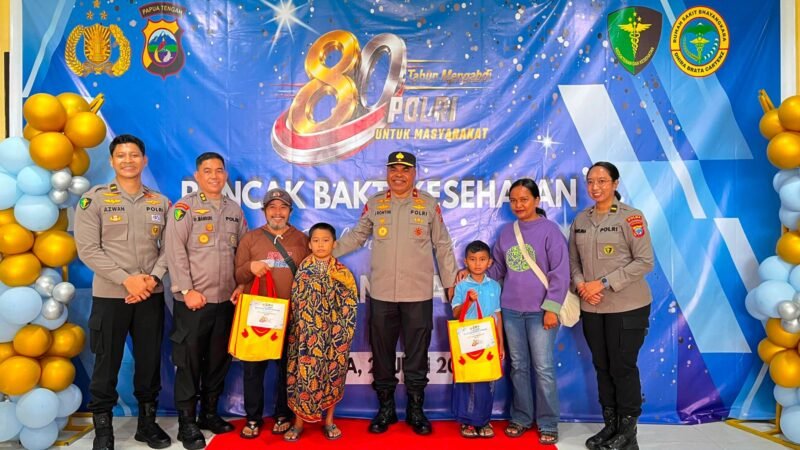 Kegiatan bakti kesehatan dalam rangka hari Bhayangkara ke-80 di Rumah Sakit Bhayangkara Polda Papua Tengah, Kabupaten Mimika, Selasa (23/6/2026). (Foto: Polres Mimika)