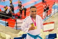 Bripka Thonci Wanggai, yang berhasil menyabet Juara I Kumite -70 kg U-30+ dalam kejuaraan Karate Kapolri Cup 2026 di GOR Nambo Jaya, Banten, Minggu 28 Juni 2026. (Foto: Istimewa).