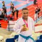 Bripka Thonci Wanggai, yang berhasil menyabet Juara I Kumite -70 kg U-30+ dalam kejuaraan Karate Kapolri Cup 2026 di GOR Nambo Jaya, Banten, Minggu 28 Juni 2026. (Foto: Istimewa).