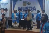 Dinamika perdebatan di dalam forum Musyawarah Daerah (MUSDA) DPD II KNPI Kabupaten Mimika. (Foto: Istimewa)