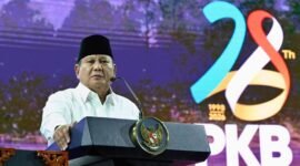 Presiden Prabowo Subianto menghadiri peringatan Hari Lahir (Harlah) Partai Kebangkitan Bangsa (PKB) ke-28 yang digelar di Jakarta International Convention Center (JICC), Jakarta, pada Kamis, 23 Juli 2026. Foto: BPMI Setpres/Cahyo