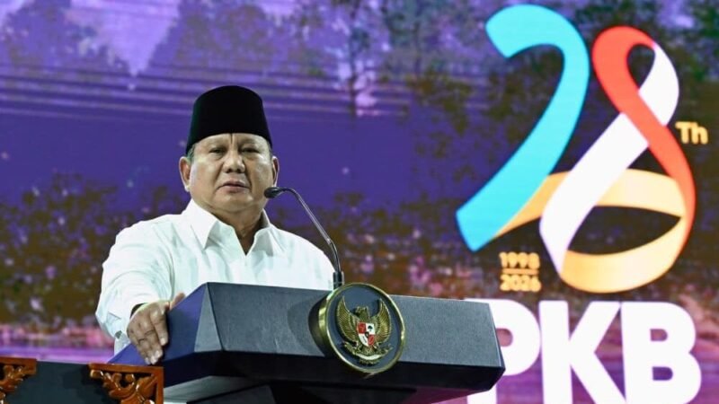 Presiden Prabowo Subianto menghadiri peringatan Hari Lahir (Harlah) Partai Kebangkitan Bangsa (PKB) ke-28 yang digelar di Jakarta International Convention Center (JICC), Jakarta, pada Kamis, 23 Juli 2026. Foto: BPMI Setpres/Cahyo