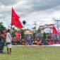 KNPB Mimika melakukan aksi demonstrasi di halaman Kantor DPRK Mimika, Jalan Cendrawasih, Timika, Papua Tengah, Sabtu (15/8/2026). (Foto: Galeri Papua/Kevin Kurni)