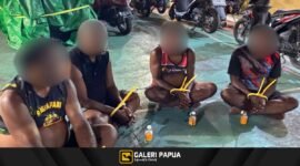 Lima terduga pelaku dibawa ke Mapolres Mimika Mile 32 untuk penanganan hukum lebih lanjut. (Foto: Humas Polres Mimika)