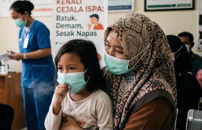 Ilustrasi warga terkena kasus Infeksi Saluran Pernapasan Akut (ISPA) akibat kabut asap. (Foto: Generated by AI)